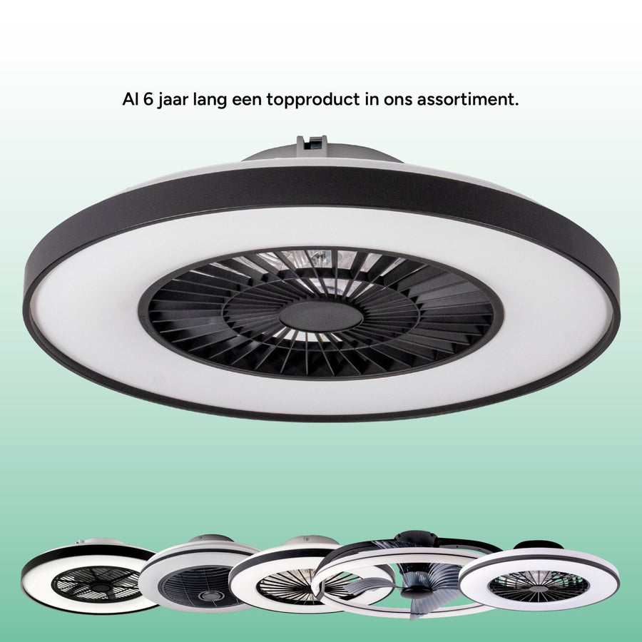 Proventa Premium Plafondventilator met lamp 60 cm - Zomer- en winterstand met afstandsbediening - Zwart Plafondventilatoren led.gl