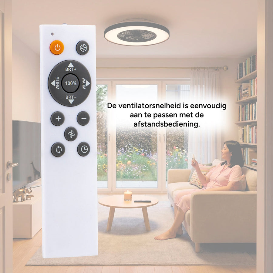Proventa Premium Plafondventilator met lamp 60 cm - Zomer- en winterstand met afstandsbediening - Zwart Plafondventilatoren led.gl