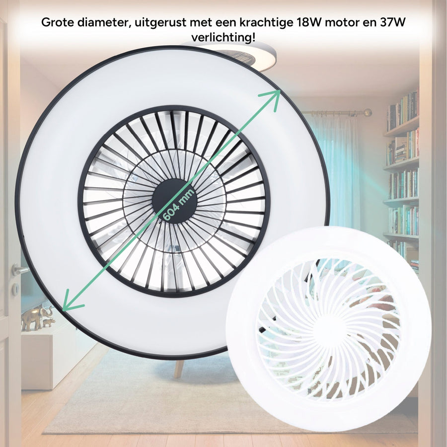 Proventa Premium Plafondventilator met lamp 60 cm - Zomer- en winterstand met afstandsbediening - Zwart Plafondventilatoren led.gl