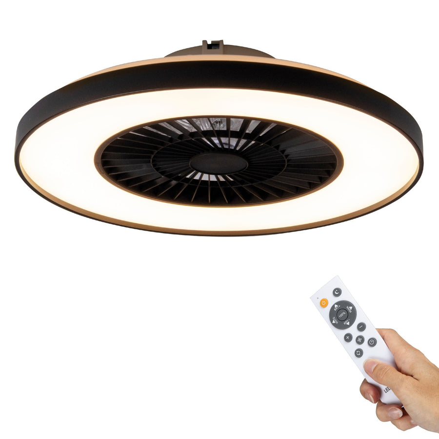Proventa Premium Plafondventilator met lamp 60 cm - Zomer- en winterstand met afstandsbediening - Zwart Plafondventilatoren led.gl