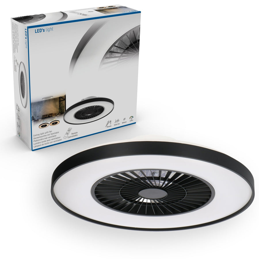 Proventa Premium Plafondventilator met lamp 60 cm - Zomer- en winterstand met afstandsbediening - Zwart Plafondventilatoren led.gl