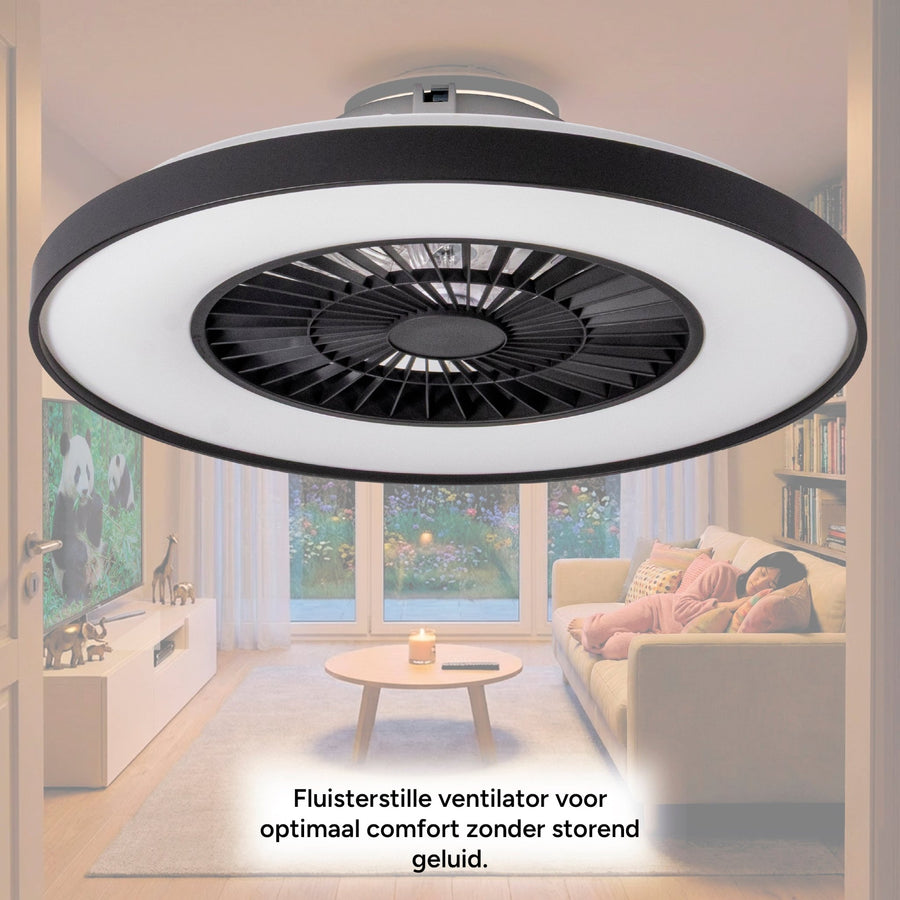 Proventa Premium Plafondventilator met lamp 60 cm - Zomer- en winterstand met afstandsbediening - Zwart Plafondventilatoren led.gl
