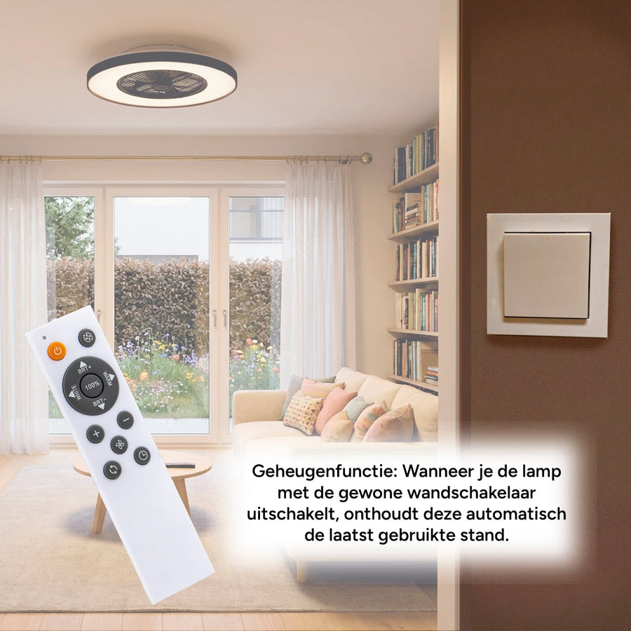 Proventa Premium Plafondventilator met lamp 60 cm - Zomer- en winterstand met afstandsbediening - Zwart Plafondventilatoren led.gl