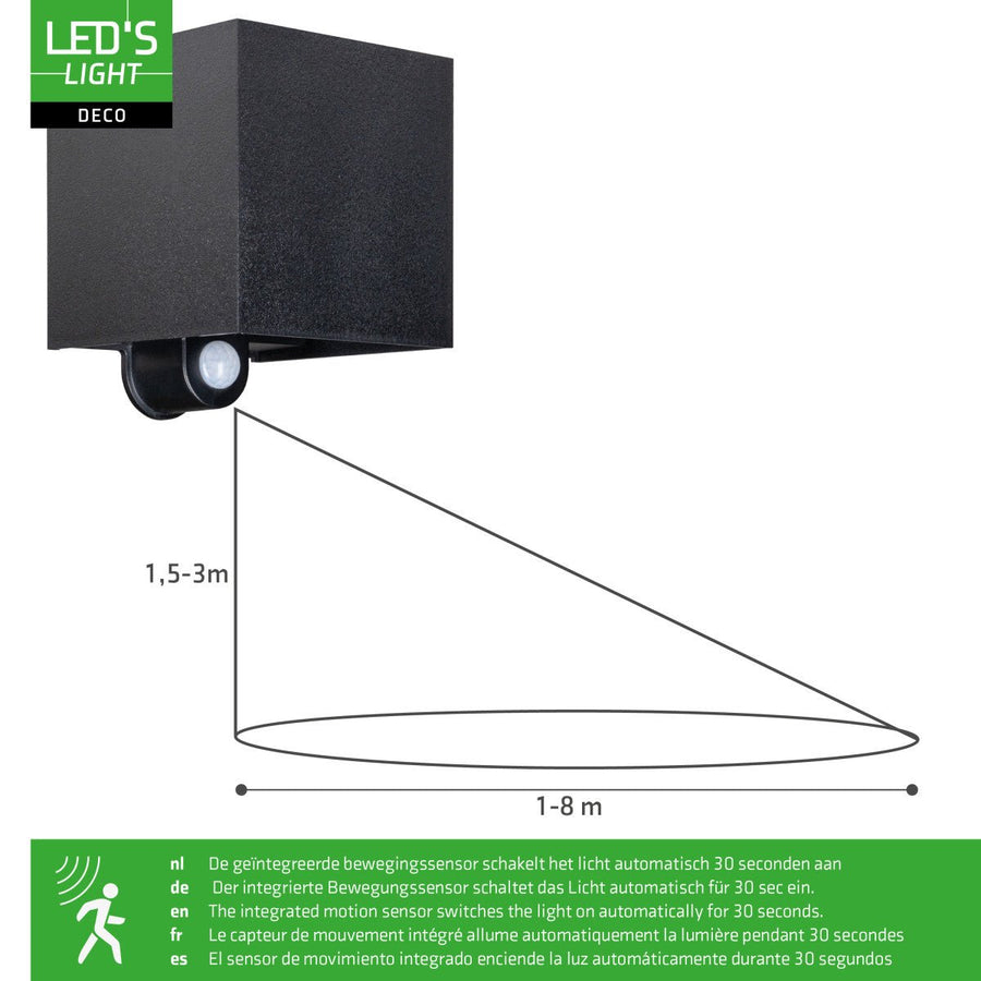 Lumo Qube Sensor Wandlamp Buitenlamp met lichtbron - 380lm 1800K - Zwart Wandlampen led.gl