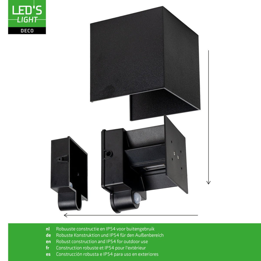 Lumo Qube Sensor Wandlamp Buitenlamp met lichtbron - 380lm 1800K - Zwart Wandlampen led.gl