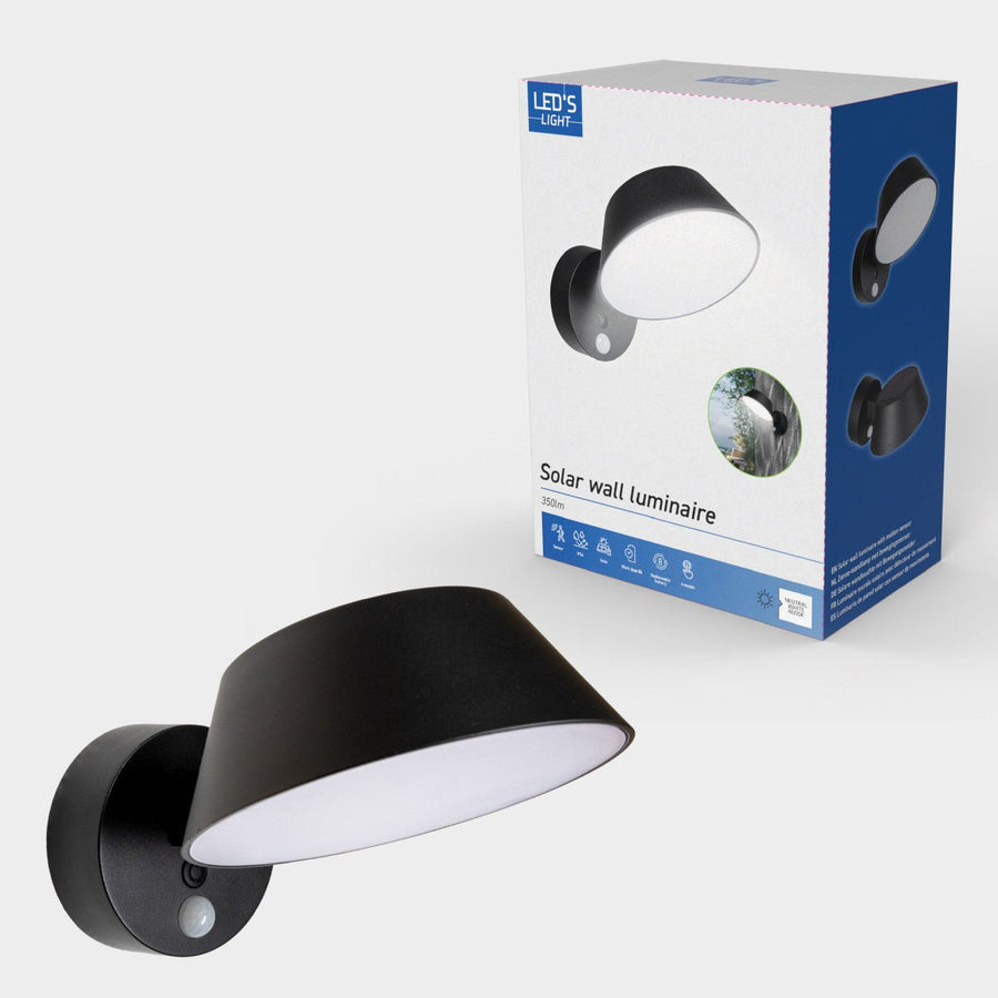 Solar Wandlamp Buitenlamp met Bewegingssensor - 350lm - 4000K - Zwart - IP54 - Sensor led.gl