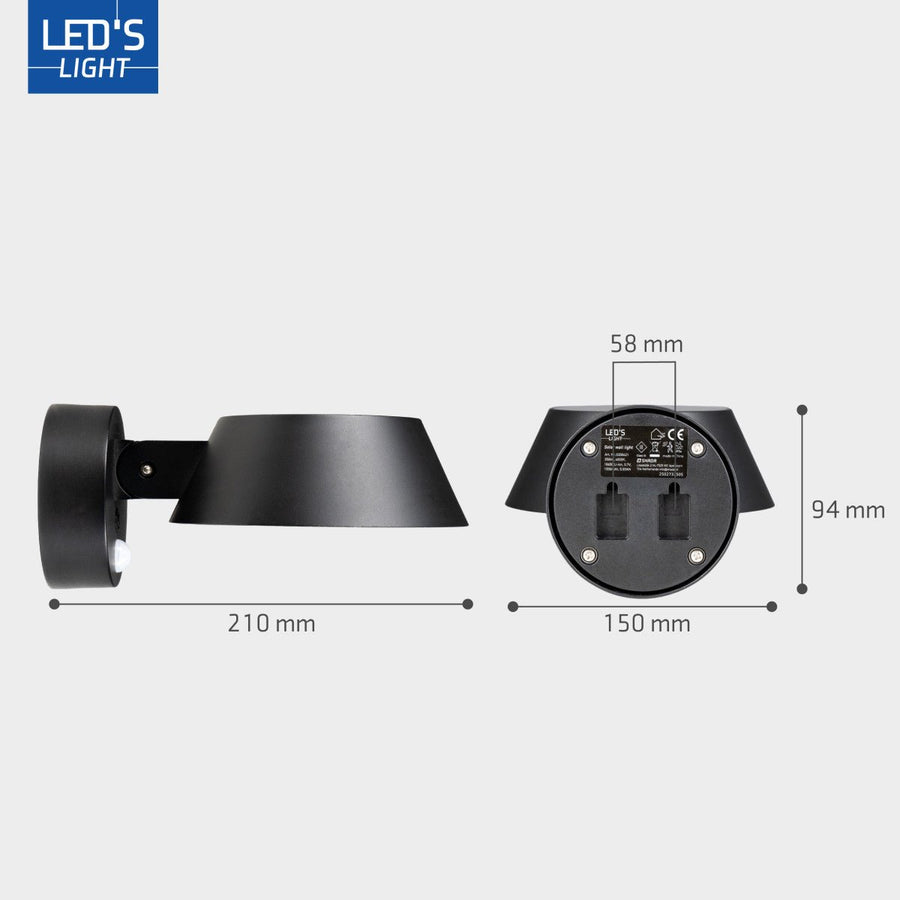Solar Wandlamp Buitenlamp met Bewegingssensor - 350lm - 4000K - Zwart - IP54 - Sensor led.gl