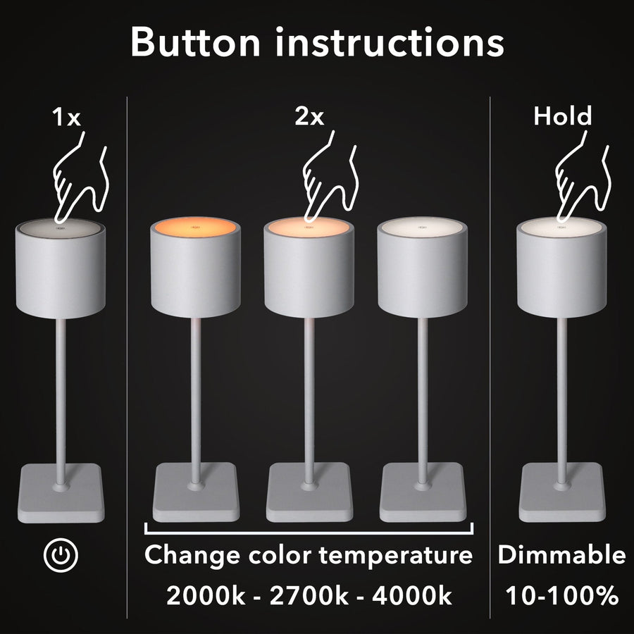 TouchDim Oplaadbare LED Tafellamp - Dimbaar via aanraking - Binnen en buiten - Grijs (kopie) Tafellampenen led.gl