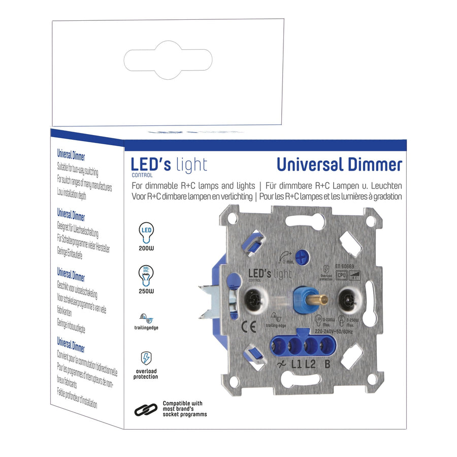 Universele LED draai dimmer tot 250 watt - Geschikt voor alle dimbare lampen - 2 draads Dimmers led.gl