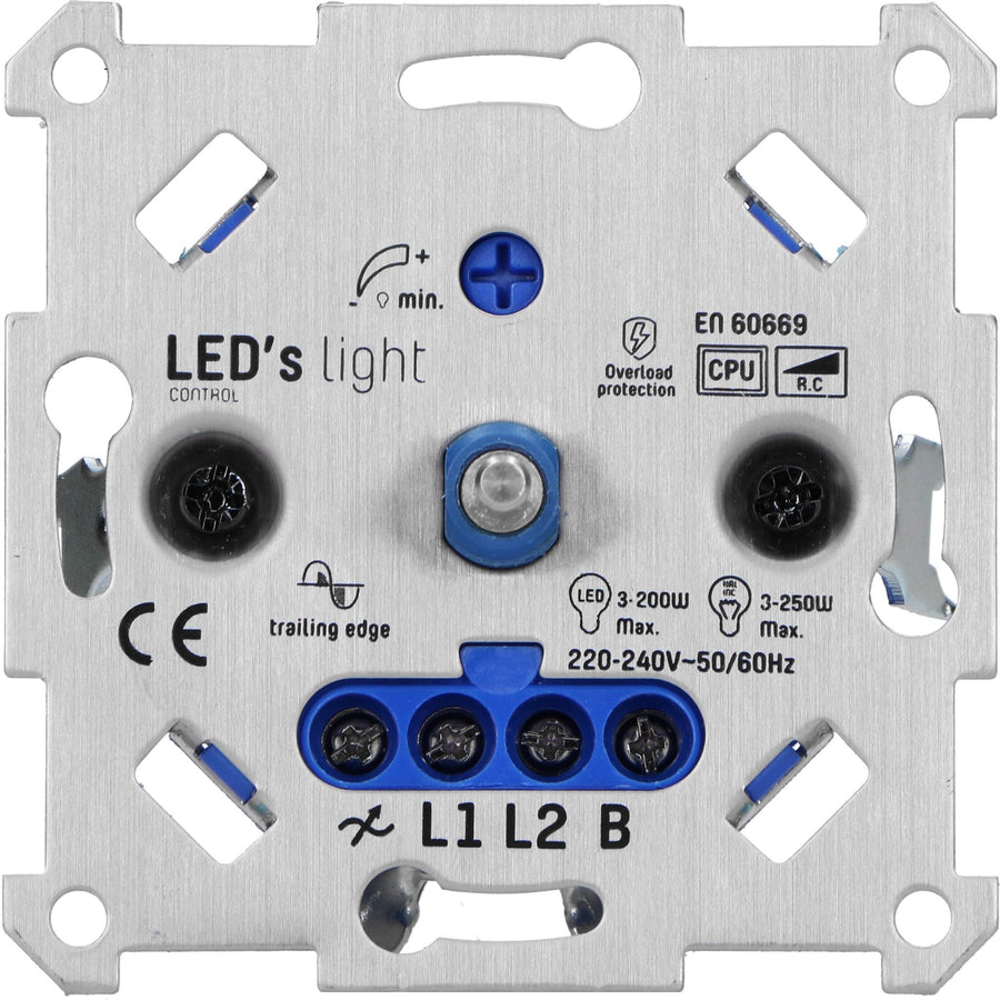 Universele LED draai dimmer tot 250 watt - Geschikt voor alle dimbare lampen - 2 draads Dimmers led.gl