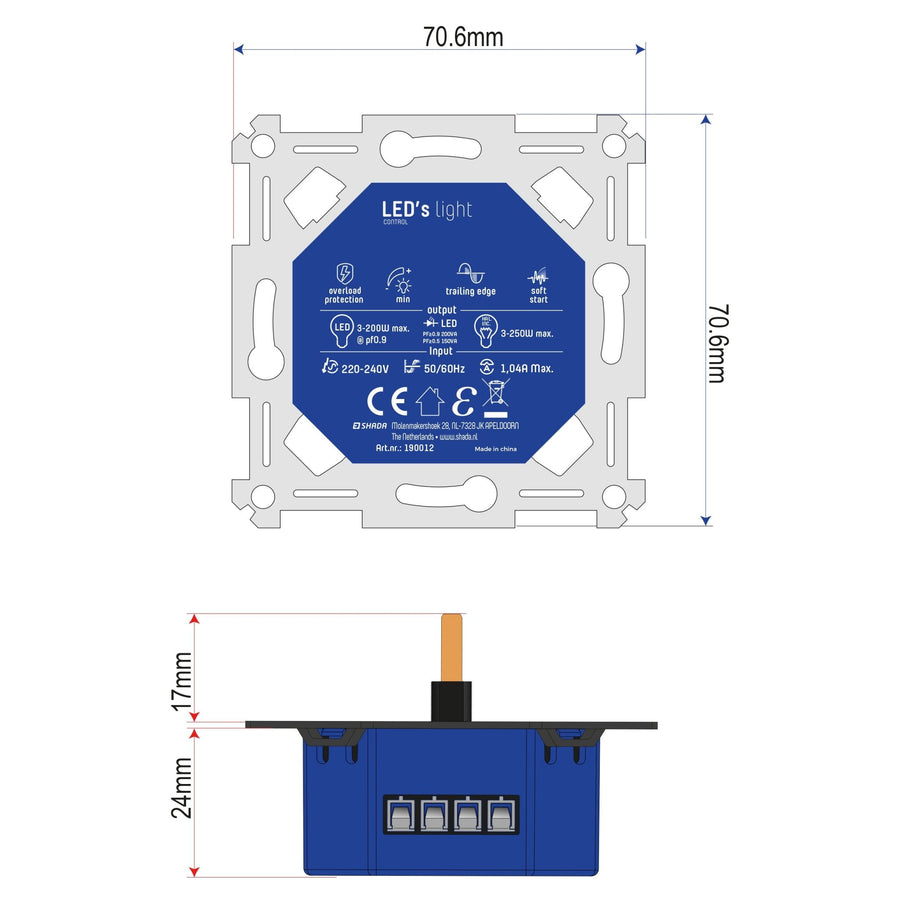 Universele LED draai dimmer tot 250 watt - Geschikt voor alle dimbare lampen - 2 draads Dimmers led.gl