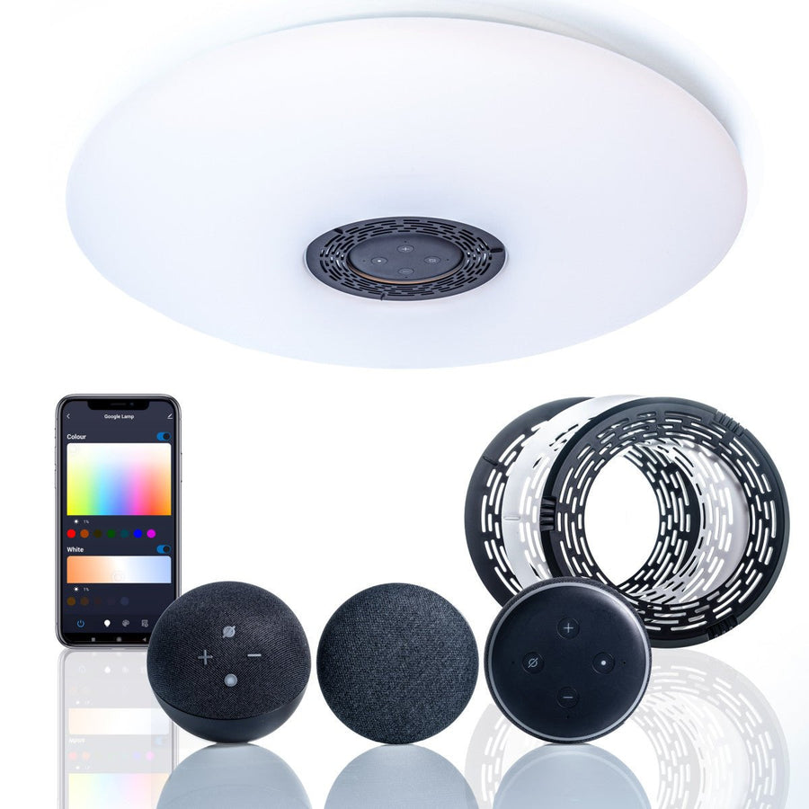 VoiceControl LED Plafondlamp 50 cm met Google Nest & Amazon Echo Dot houder - Bedienbaar met App Slimme lampen led.gl