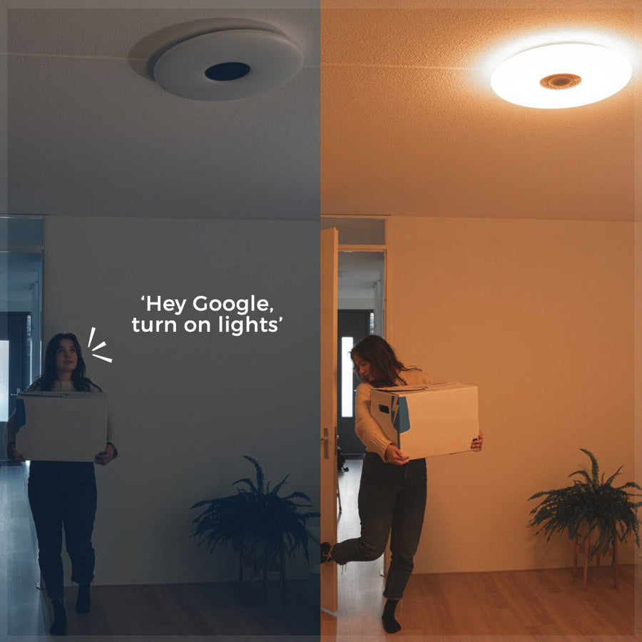 VoiceControl LED Plafondlamp 50 cm met Google Nest & Amazon Echo Dot houder - Bedienbaar met App Slimme lampen led.gl