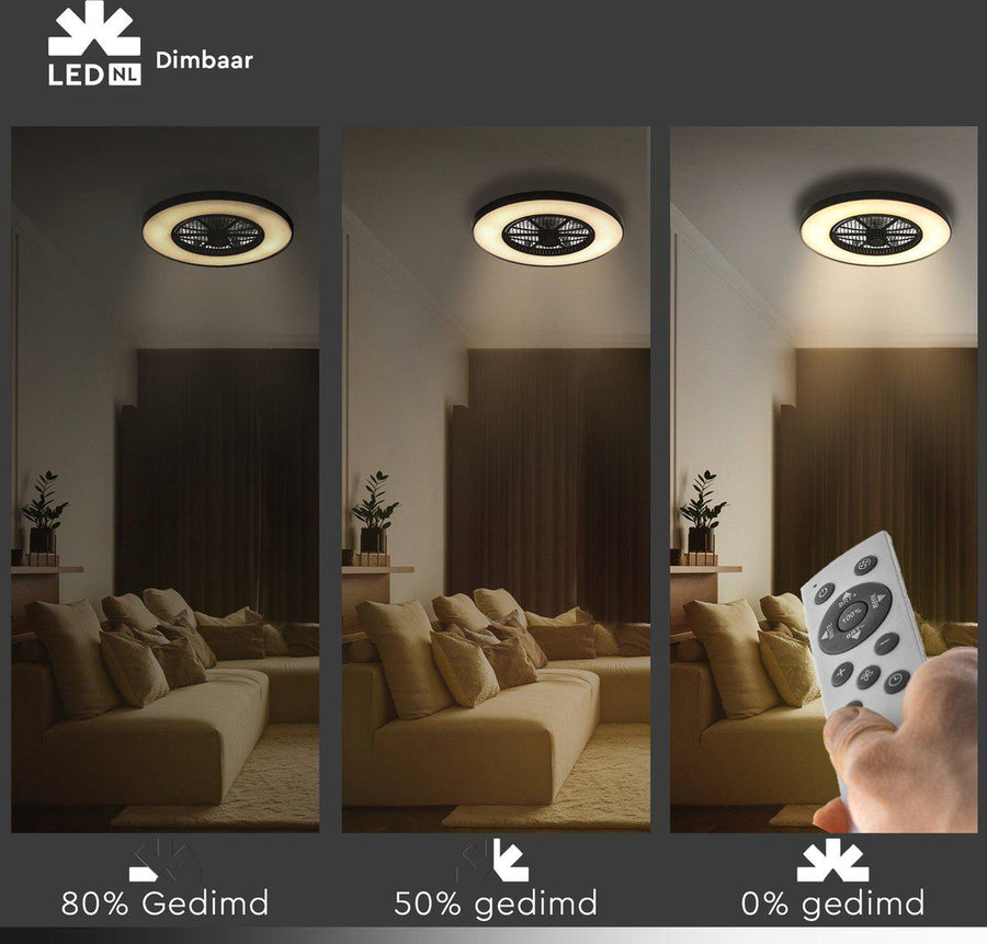 Proventa 3D Air Plafondlamp met Ventilator 60cm - Full room luchtcirculatie - Zomer & Winterstand – Licht en kleurtemperatuur instelbaar Plafondventilatoren led.gl