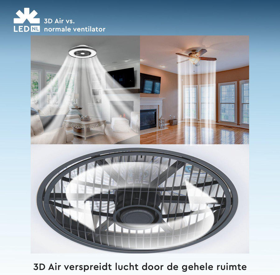 Proventa 3D Air Plafondlamp met Ventilator 60cm - Full room luchtcirculatie - Zomer & Winterstand – Licht en kleurtemperatuur instelbaar Plafondventilatoren led.gl