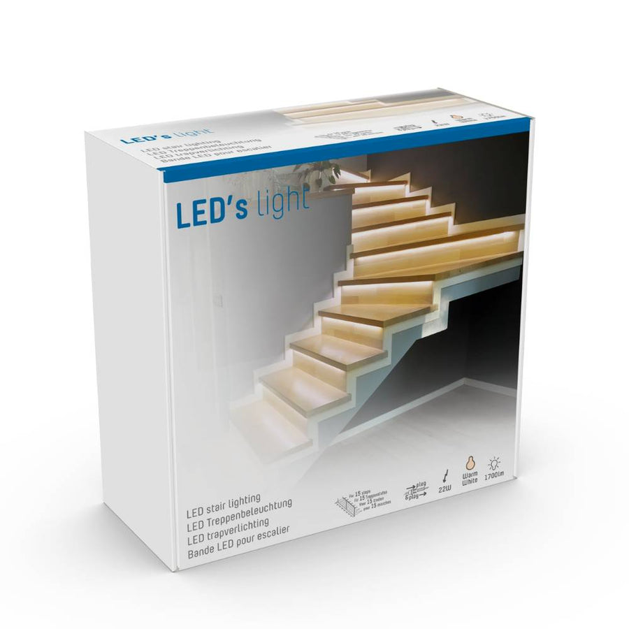 LED's Light Complete LED Trapverlichting Set - 15 treden x 80 cm - Lengte aanpasbaar - Warm wit licht Trapverlichting led.gl