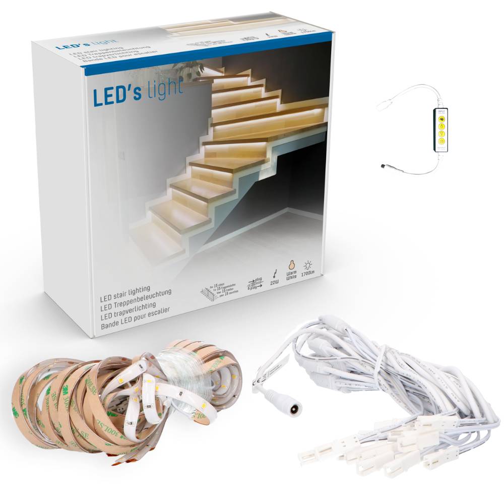 LED's Light Complete LED Trapverlichting Set - 15 treden x 80 cm - Lengte aanpasbaar - Warm wit licht Trapverlichting led.gl
