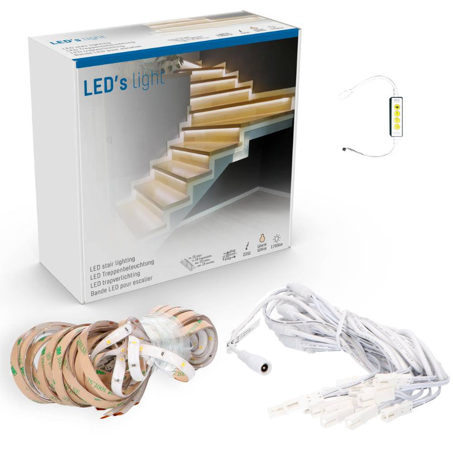 LED's Light Complete LED Trapverlichting Set - 15 treden x 80 cm - Lengte aanpasbaar - Warm wit licht Trapverlichting led.gl
