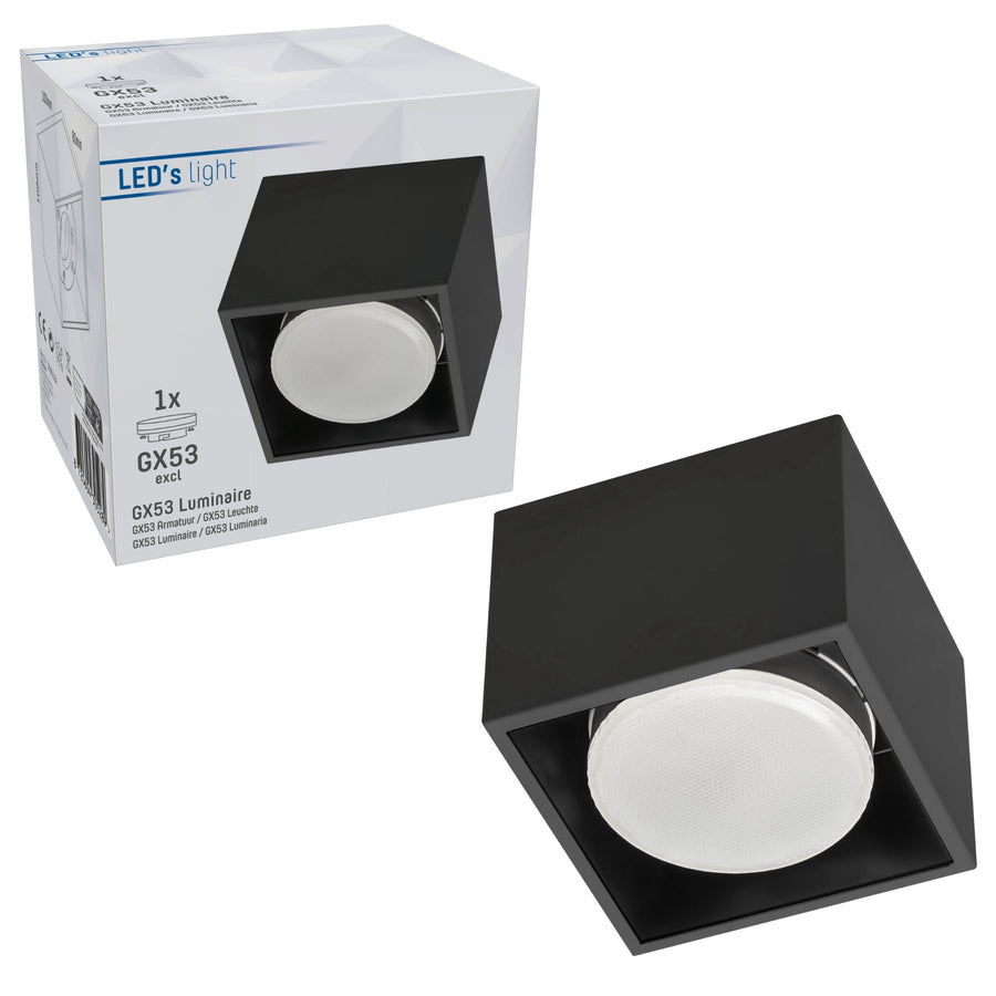 Cube Plafonniere met 1 lichtpunt - Draaibaar licht - Staal - 10 x 8 cm - Zwart Plafondlampen led.gl
