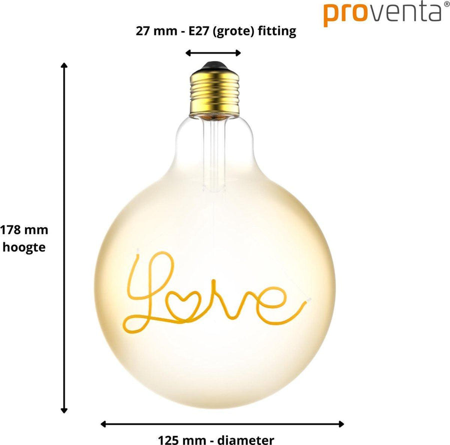 DecoDim Mega LED Lamp met tekst E27 - Love - Dimbaar extra warm wit - Globe Dimbare lampen led.gl