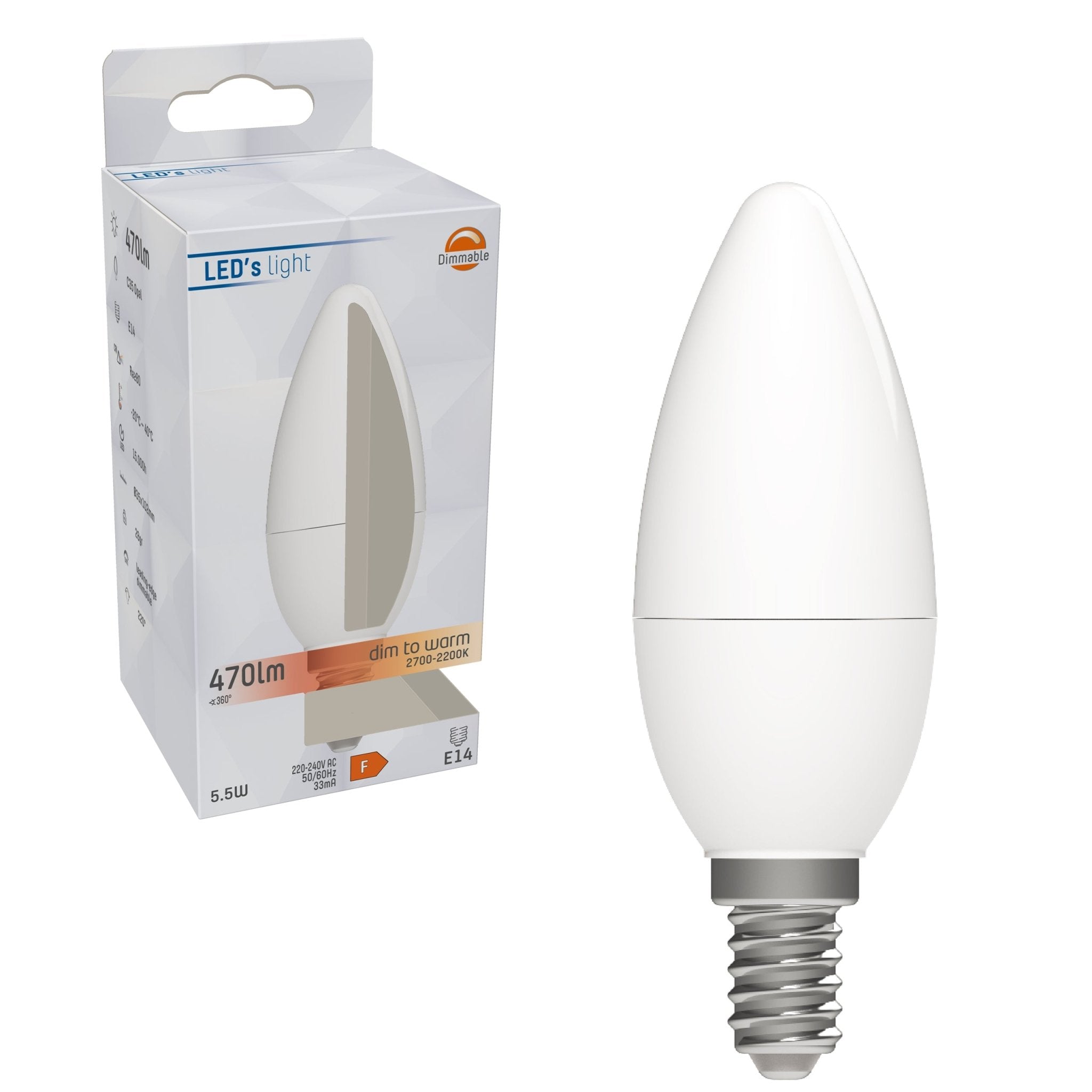 Dimbare E14 LED kaarsLamp - Dimbaar naar extra warm wit - 1 lamp Dimbare lampen led.gl