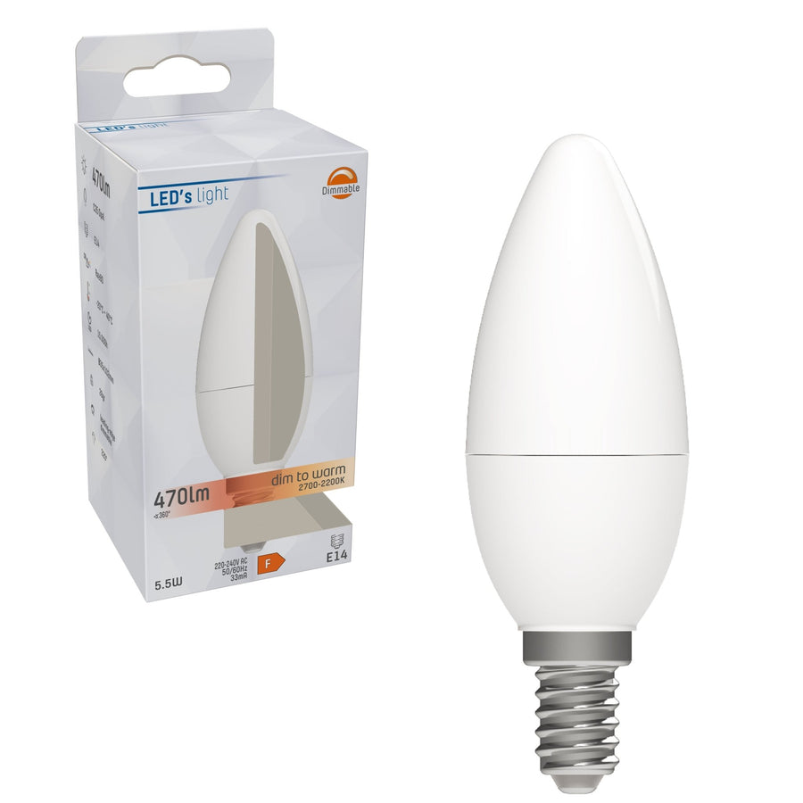 Dimbare E14 LED kaarsLamp - Dimbaar naar extra warm wit - 1 lamp Dimbare lampen led.gl