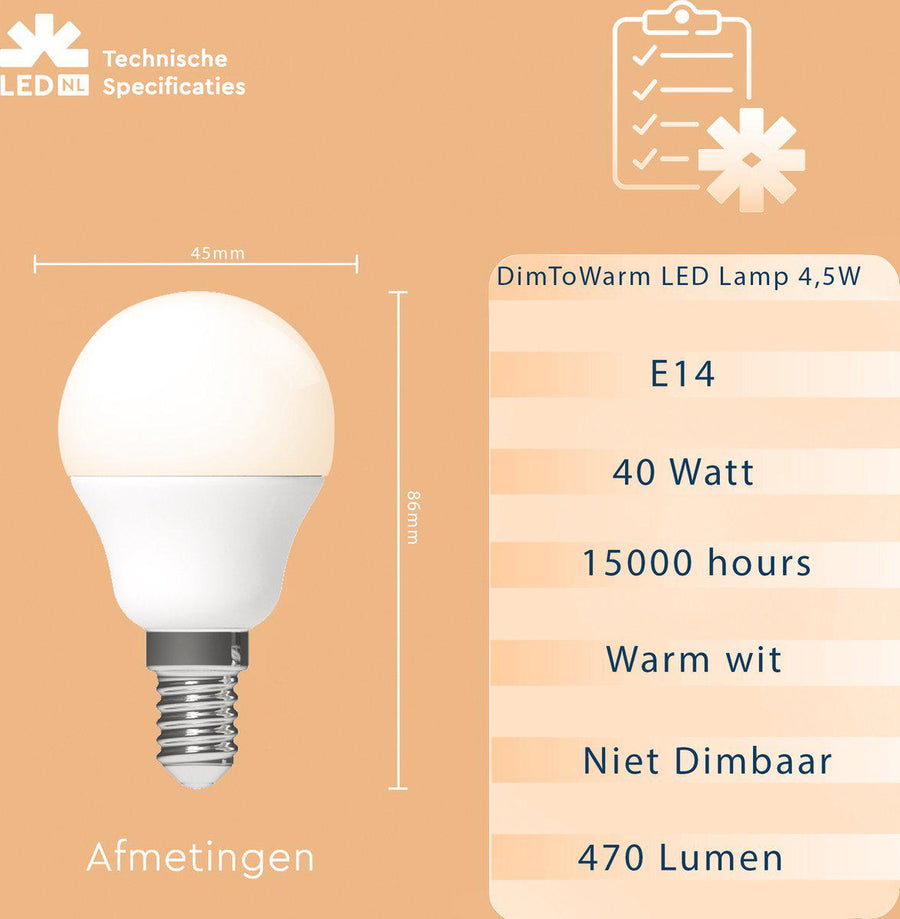 Dimbare LED Lamp E14 - Dimbaar naar extra warm wit - 1 lamp Dimbare lampen led.gl