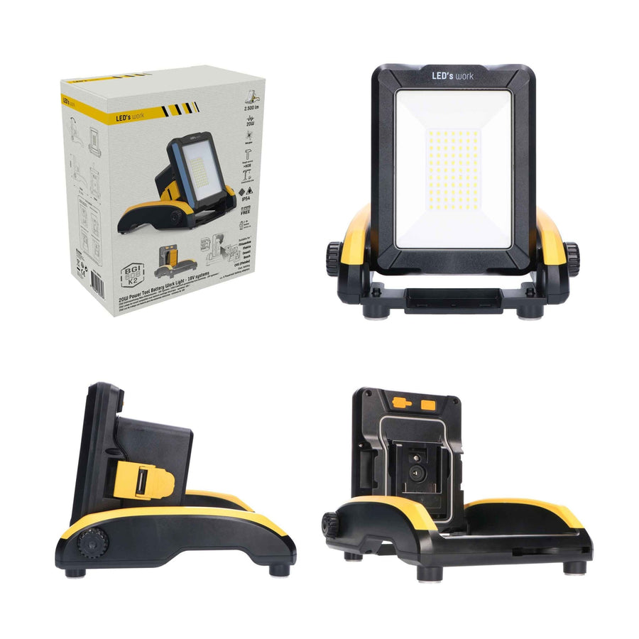 LED's Work 18V Draadloze LED Werklamp 2900 - Werkt op accu van Makita, Bosch, Dewalt, Milwaukee, Metabo – IP54 Bouwlampen led.gl