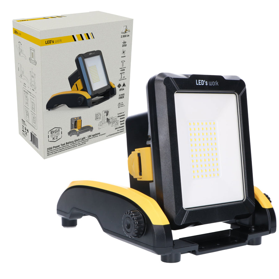 LED's Work 18V Draadloze LED Werklamp 2900 - Werkt op accu van Makita, Bosch, Dewalt, Milwaukee, Metabo – IP54 Bouwlampen led.gl