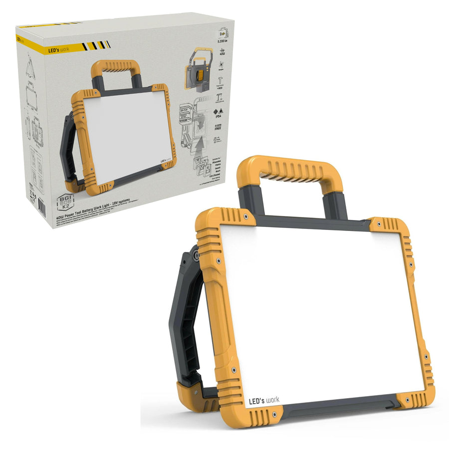LED's Work Draadloze LED Bouwlamp 5200 - Werkt op accu's van Makita, Bosch, Dewalt, Milwaukee, Metabo – IP54 Bouwlampen led.gl