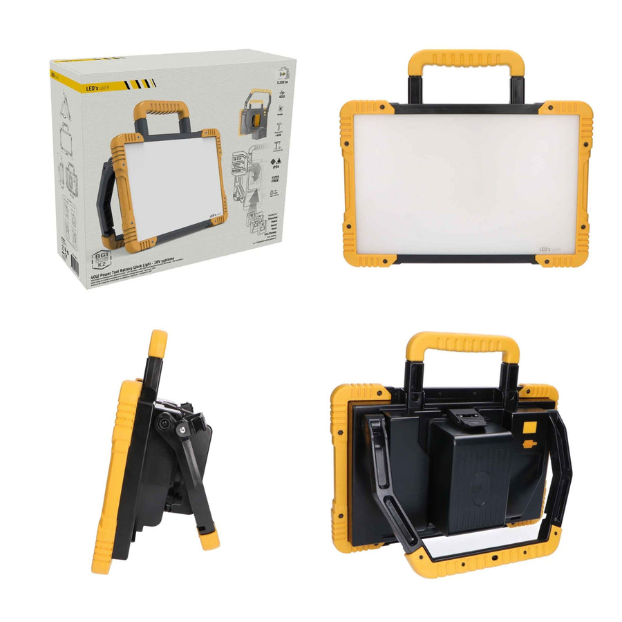 LED's Work Draadloze LED Bouwlamp 5200 - Werkt op accu's van Makita, Bosch, Dewalt, Milwaukee, Metabo – IP54 Bouwlampen led.gl
