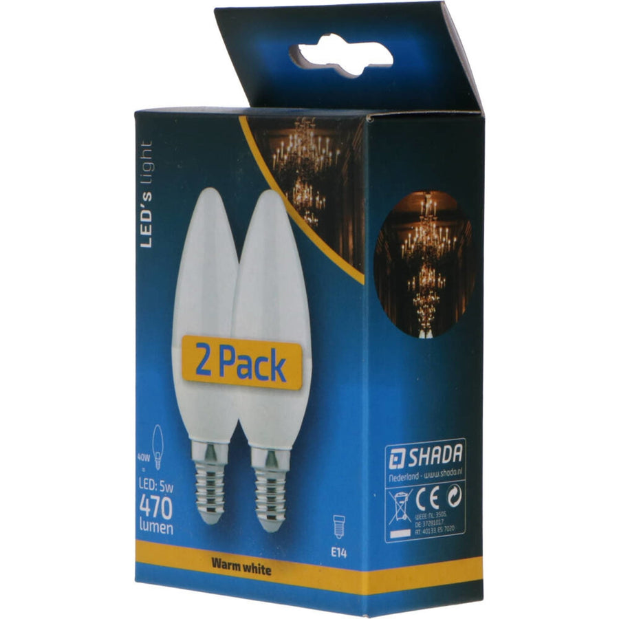 Duopack LongLife LED Kaarslampen E14 - Warm wit licht - 5W vervangt 40W Lichtbronnen led.gl
