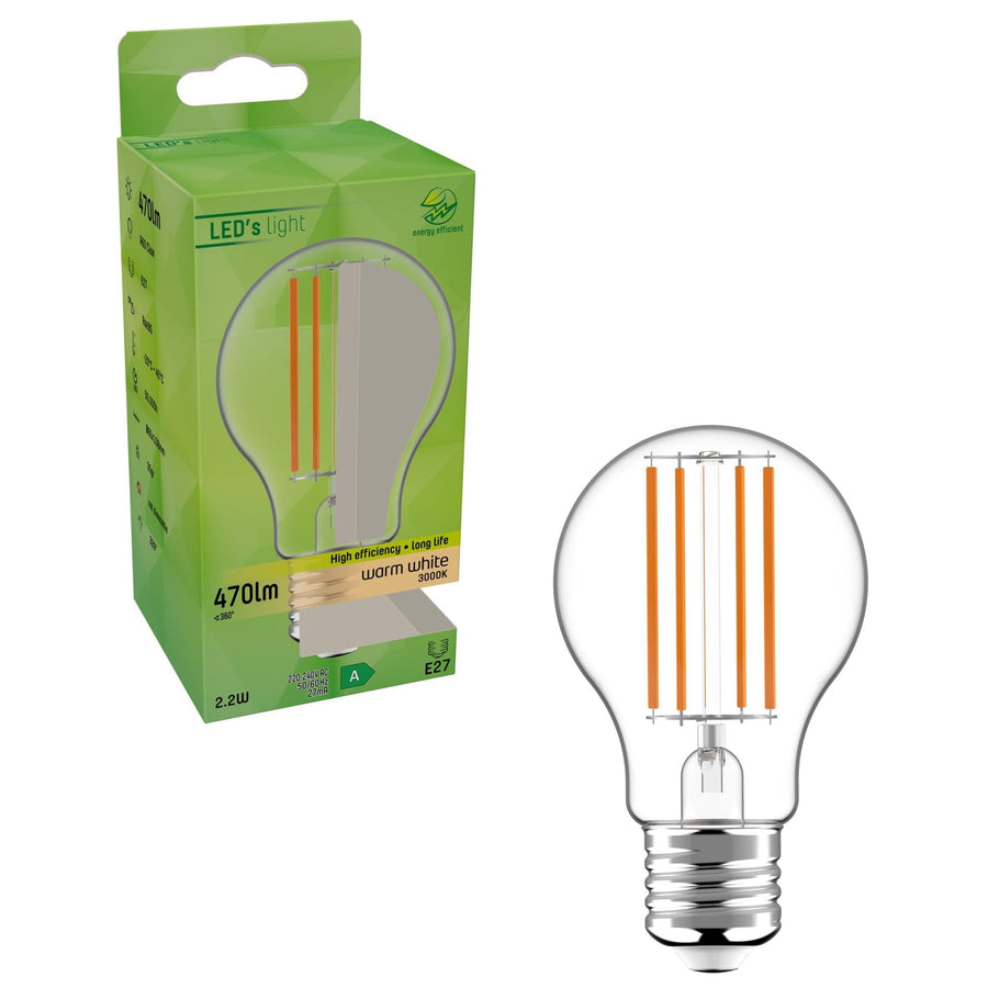 Ultra LED Lamp E27 - Energielabel A - Helder glas - 2.2W is gelijk aan 40W LED Filament Lampen led.gl