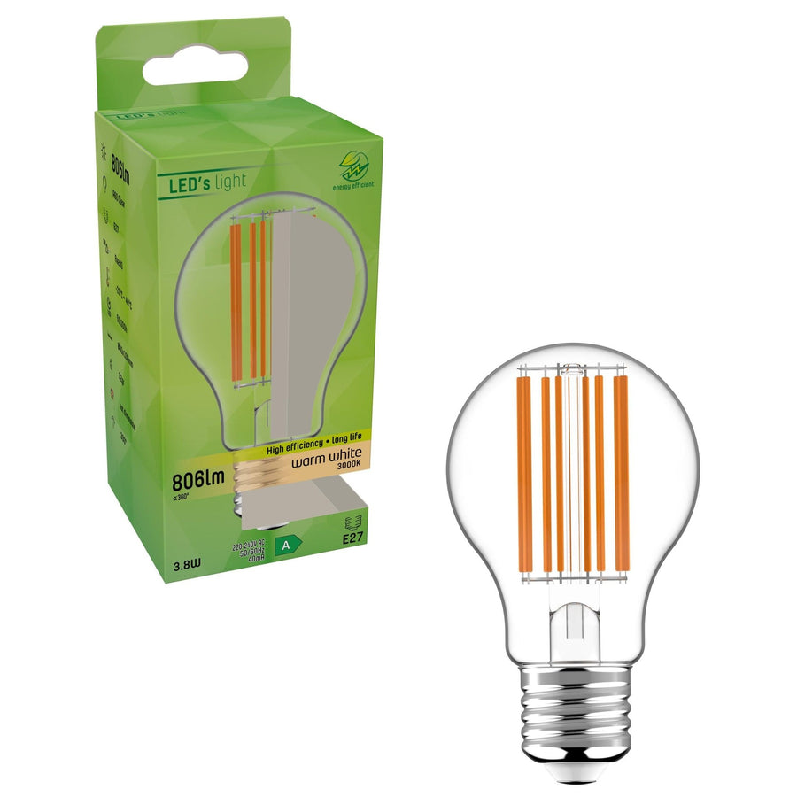 Ultra LED Filament lamp E27 - Energielabel A - Transparant - 3.8W = 60W LED Filament Lampen led.gl