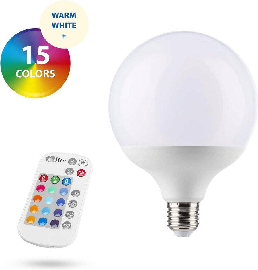 Globe XL LED Lamp E27 met afstandsbediening - 16 kleuren + warm wit - Universeel Lichtbronnen led.gl