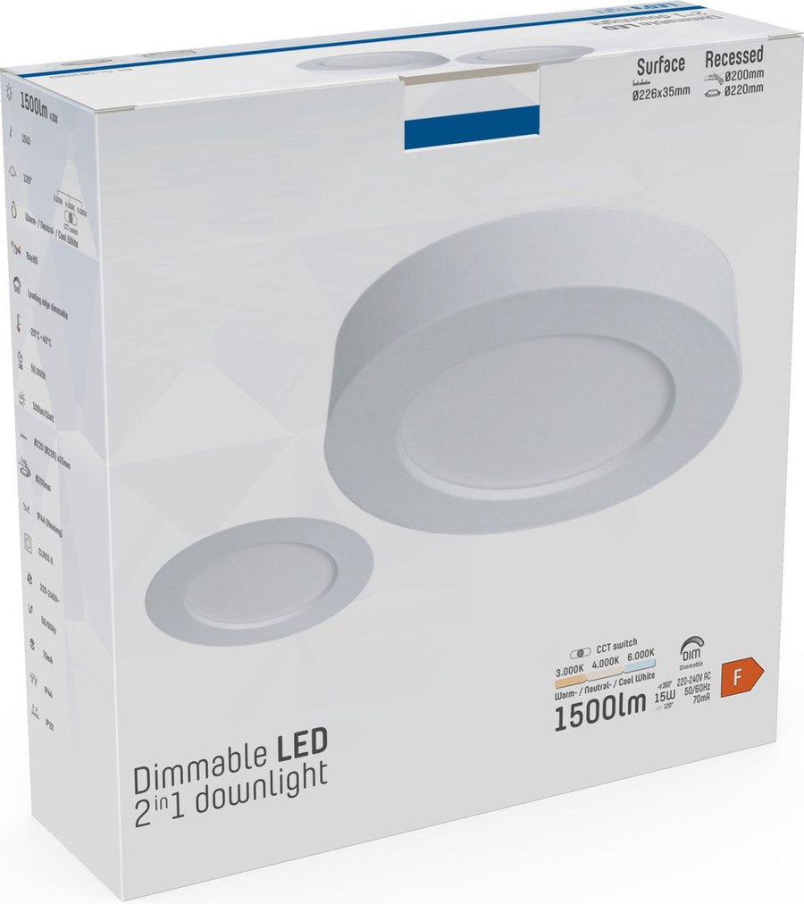 LED's Light Inbouw/Opbouw LED Plafondlamp 15W 1500lm CCT 3000K/4000K/6000K – Zaagmaat Ø 200mm – Wit – Dimbaar Plafondlampen led.gl