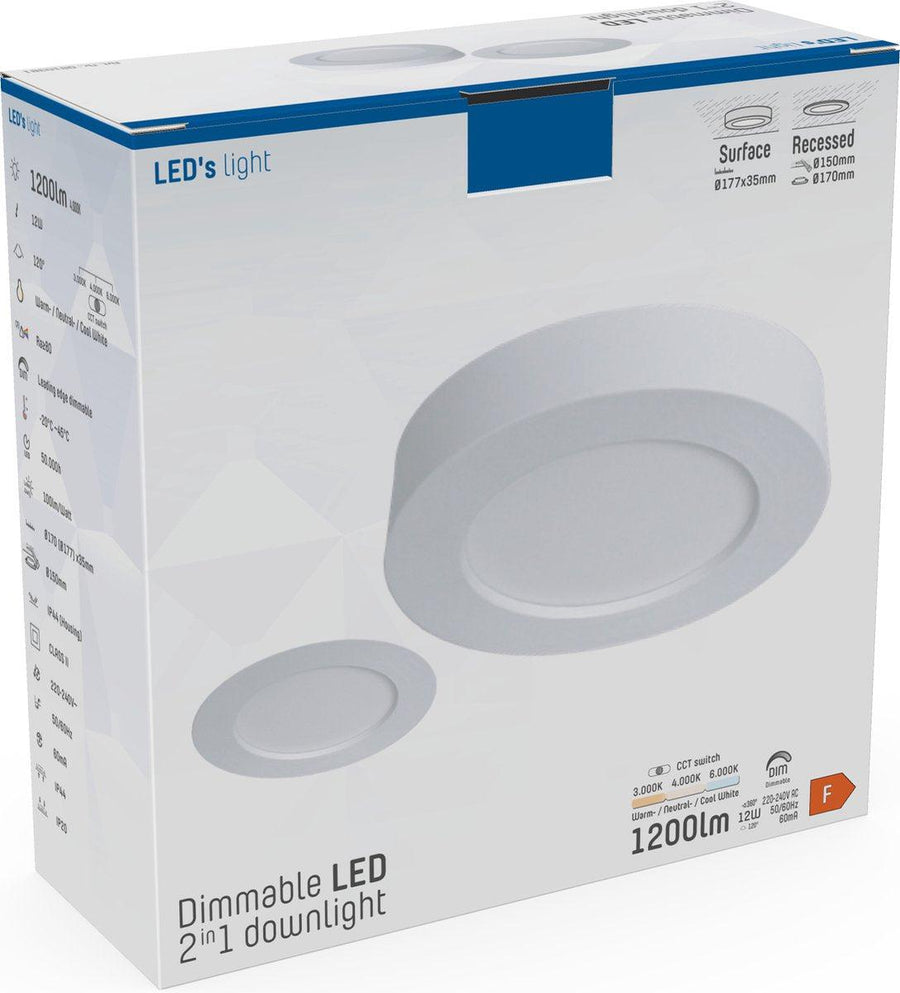LED's Light Inbouw/Opbouw LED Plafondspot CCT Ø 15 cm - Dimbaar - warm en koud wit - Zaagmaat Ø 150mm – Wit Spotjes led.gl