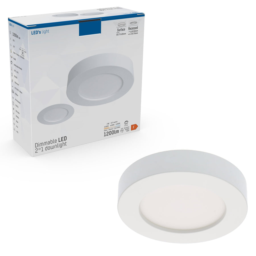 LED's Light Inbouw/Opbouw LED Plafondspot CCT Ø 15 cm - Dimbaar - warm en koud wit - Zaagmaat Ø 150mm – Wit Spotjes led.gl