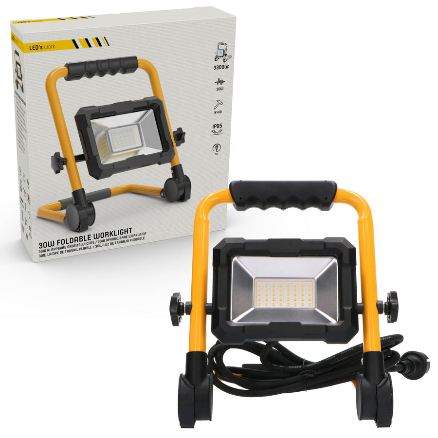 LED's Work Bouwlamp 3300 - Inklapbaar & Kantelbaar - 3 meter snoer - IP65 - 30W Bouwlampen led.gl