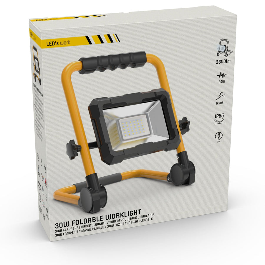 LED's Work Bouwlamp 3300 - Inklapbaar & Kantelbaar - 3 meter snoer - IP65 - 30W Bouwlampen led.gl
