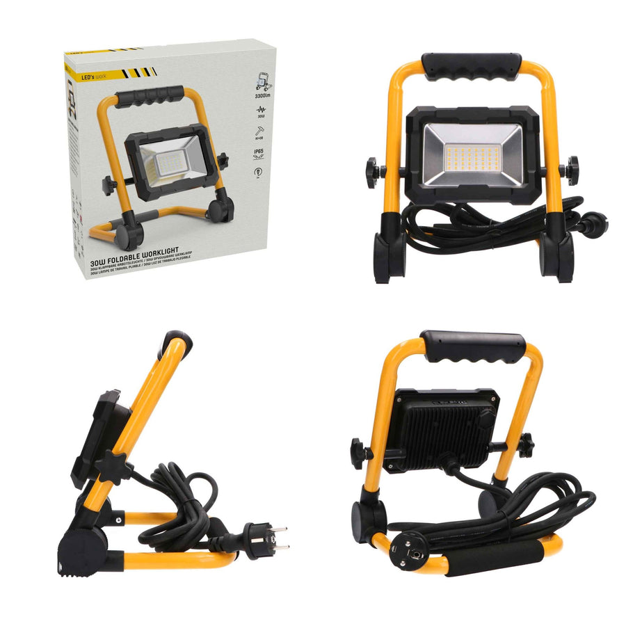 LED's Work Bouwlamp 3300 - Inklapbaar & Kantelbaar - 3 meter snoer - IP65 - 30W Bouwlampen led.gl