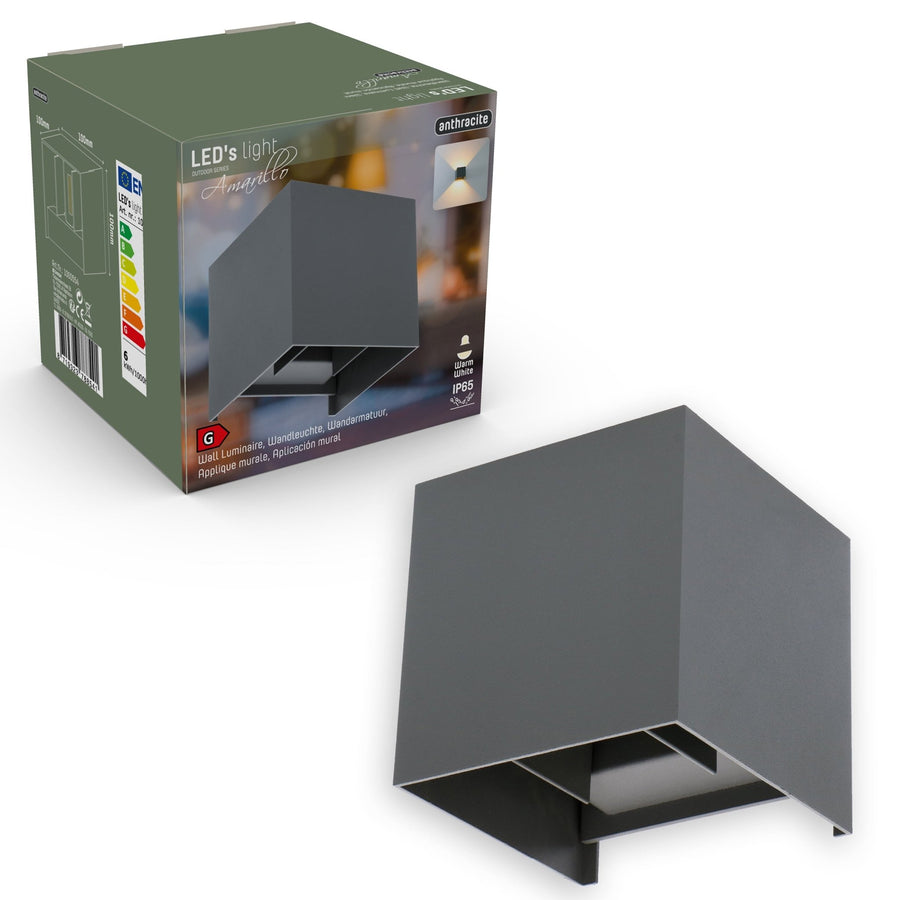 3 pack - LED's Light Kubus LED Wandlamp voor buiten - 2 lichts - IP65 Waterdicht - Warm wit licht - Antraciet Wandlampen led.gl