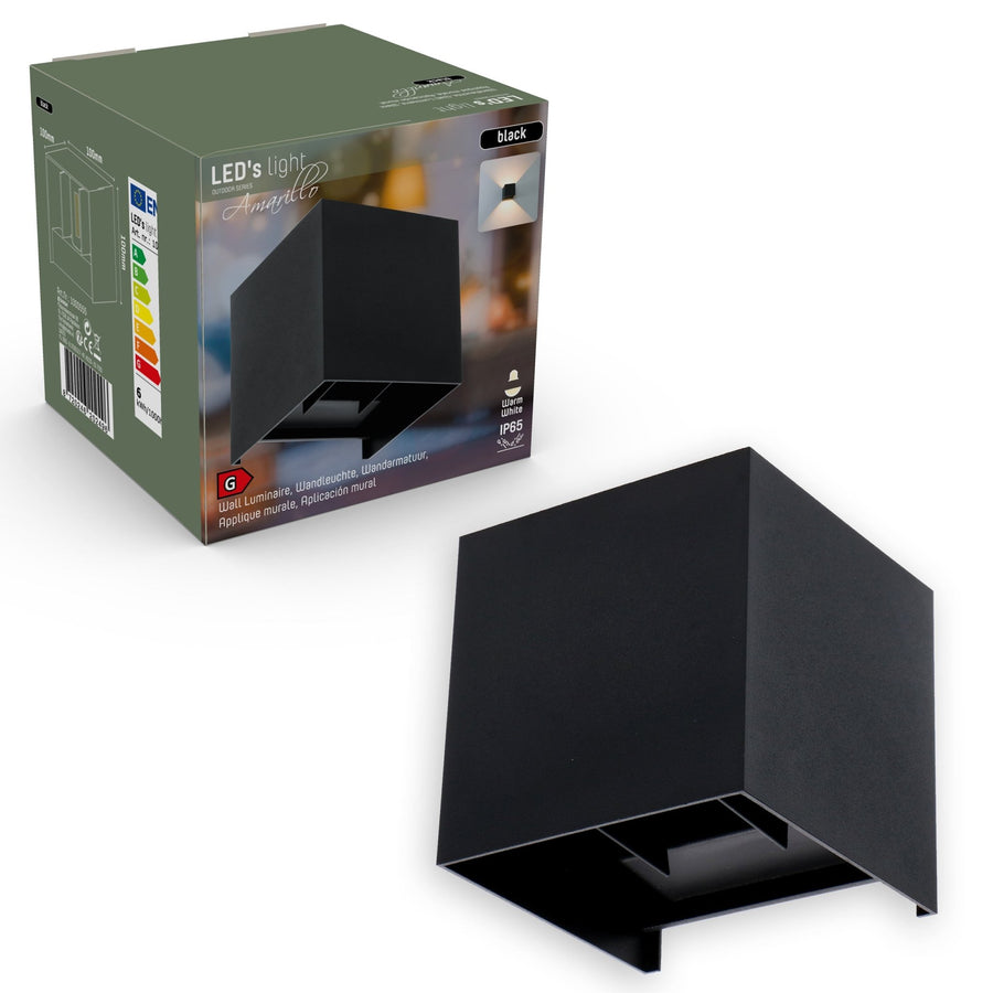 3 pack - LED's Light Kubus LED Wandlamp voor buiten - 2 lichts - IP65 Waterdicht - Warm wit licht - Zwart Wandlampen led.gl