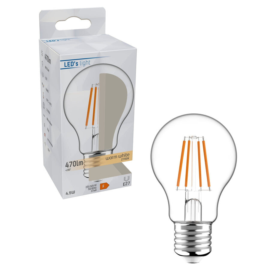 LED Filament Lamp E27 - Helder - Warm wit - 4.5W vervangt 40W LED Filament Lampen led.gl