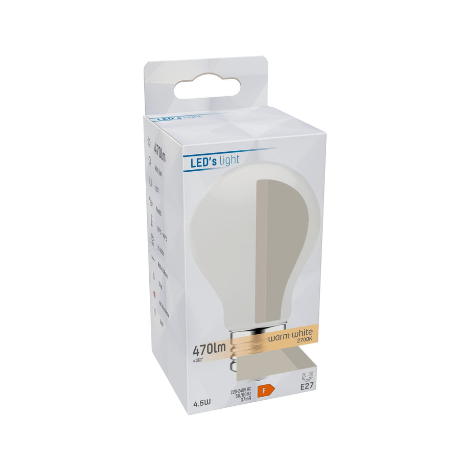 LED Lamp E27 - Mat wit glas - 4W/40W - 470 lm - Warm wit licht LED Filament Lampen led.gl