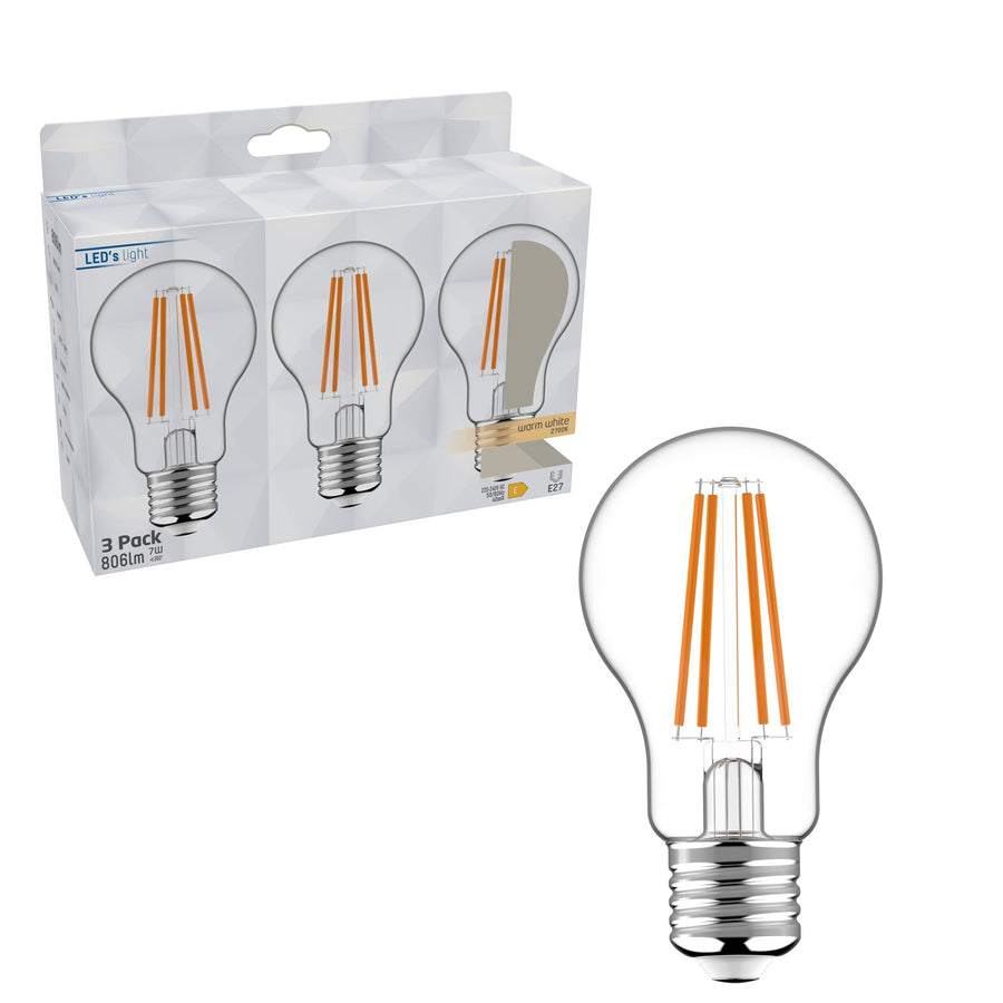 LED Filament Lampen E27 - Transparant - Warm wit - 806 lm - 3PACK LED Filament Lampen led.gl