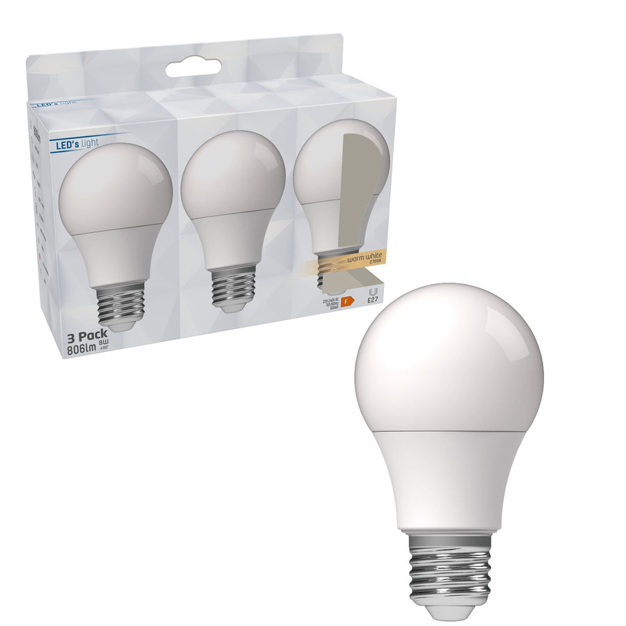 LED lampen met grote E27 fitting - Warm wit licht - 8W/60W - 3PACK Lichtbronnen led.gl