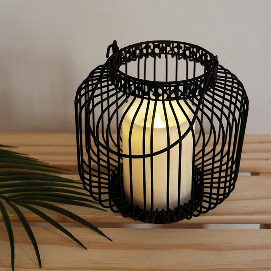 LED Lantaarn basket met LED kaars voor binnen en buiten - Draadloos op batterijen - Zwart Tafellampenen led.gl