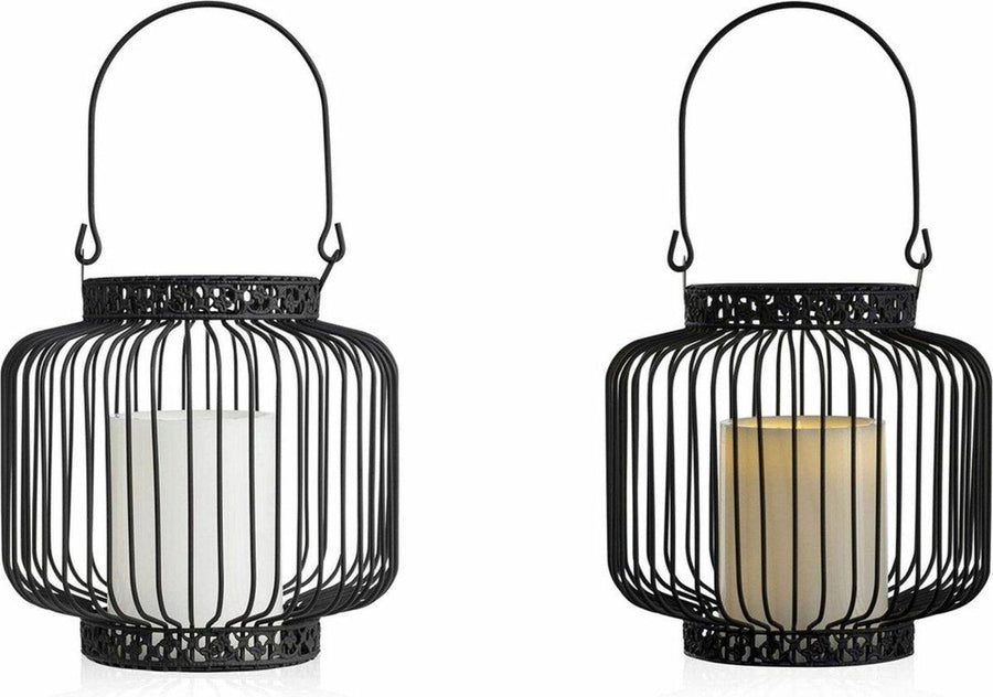 LED Lantaarn basket met LED kaars voor binnen en buiten - Draadloos op batterijen - Zwart Tafellampenen led.gl