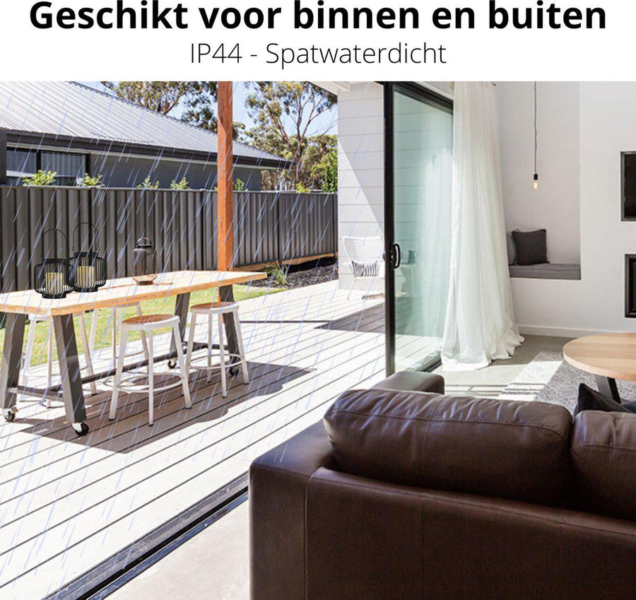 LED Lantaarn basket met LED kaars voor binnen en buiten - Draadloos op batterijen - Zwart Tafellampenen led.gl